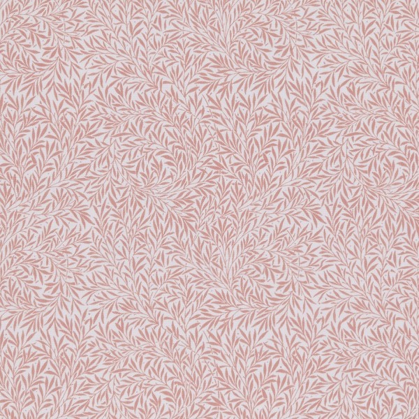 All-over wallpaper: cream background with dense, repeating dusty-pink stylized leaf motifs; pattern repeats uniformly, covering the surface; decorative, soft-toned, evenly lit interior surface.
