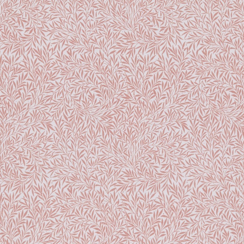 All-over wallpaper: cream background with dense, repeating dusty-pink stylized leaf motifs; pattern repeats uniformly, covering the surface; decorative, soft-toned, evenly lit interior surface.