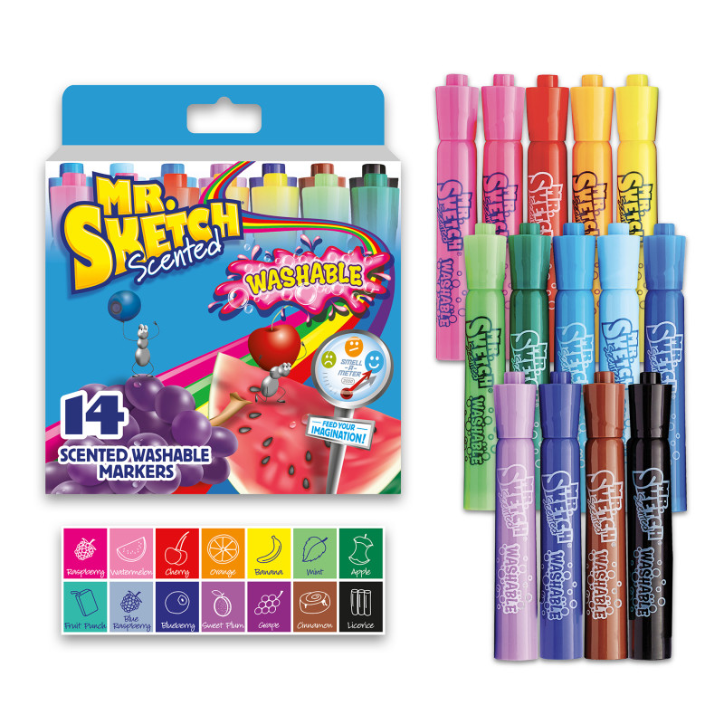 Washable+Scented+Markers%2C+Chisel+Tip%2C+Assorted+Colors%2C+14-Count