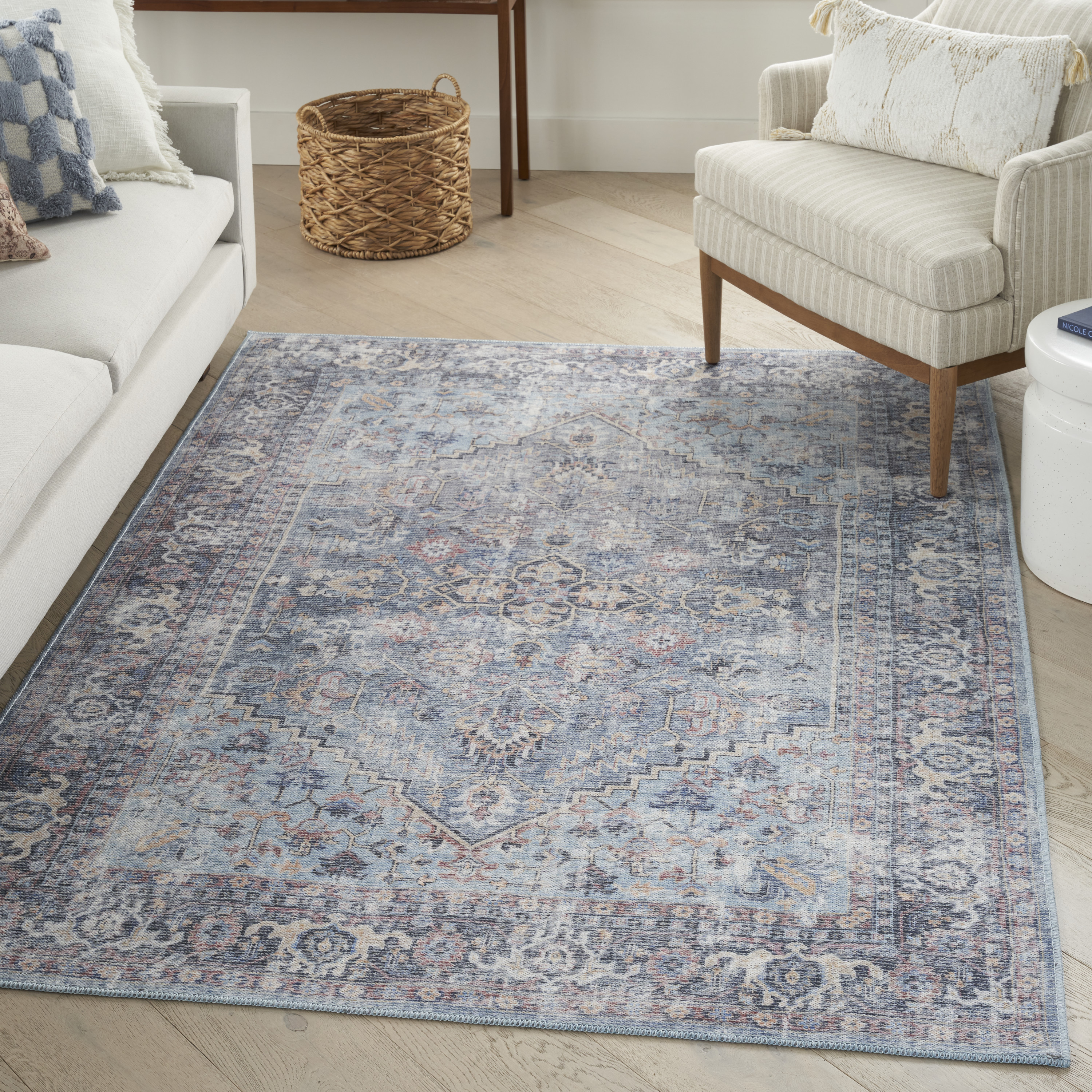Nourison New Concept Washables 6' x 9' Light Grey Blue Vintage Indoor Rug