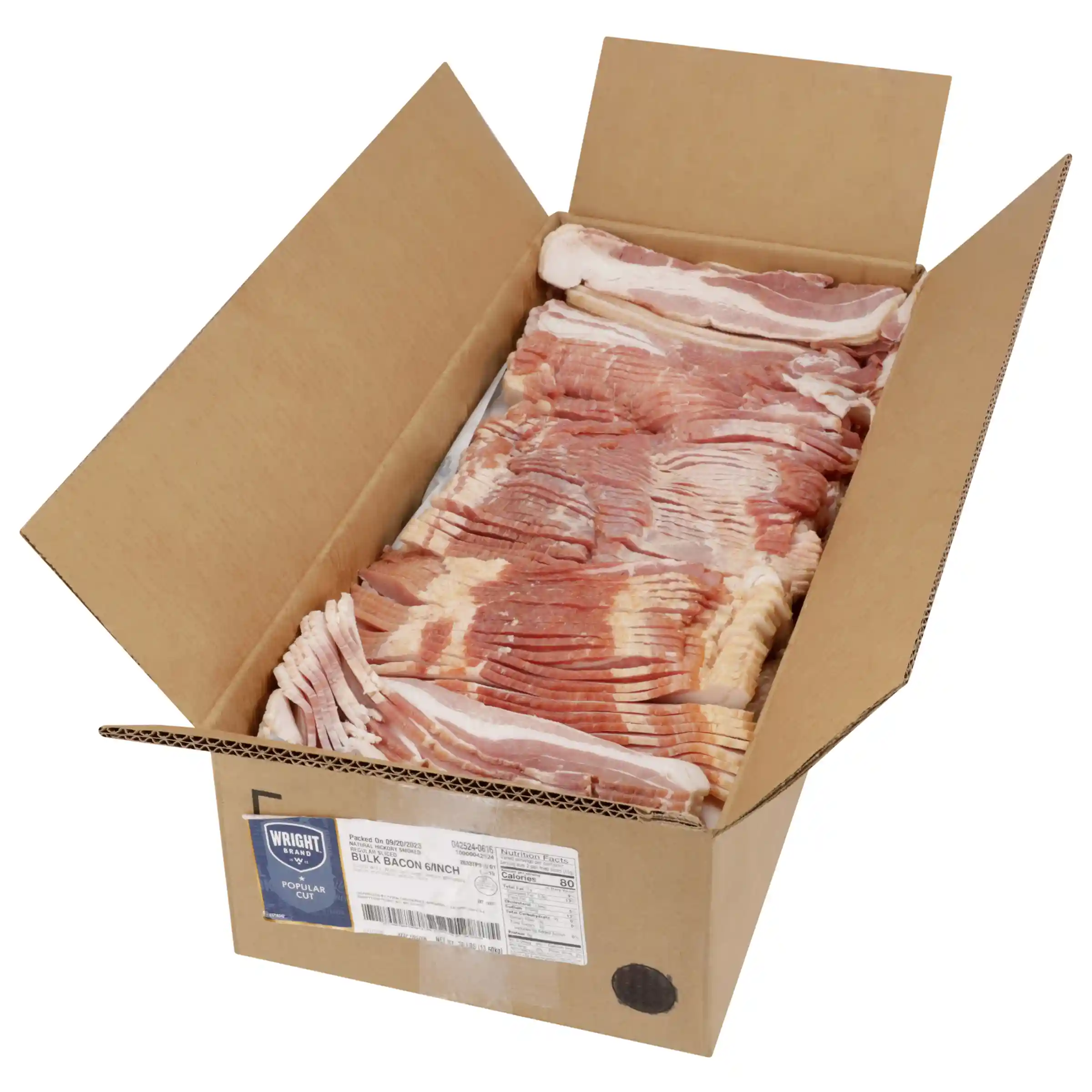 Wright® Brand Naturally Hickory Smoked Regular Sliced Bacon, Bulk, 30 Lbs, 6 Slices/Inch, Frozen_image_31