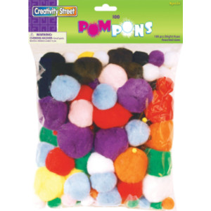 Pom Pons, Bright Hues, Assorted Sizes, 100 Pieces