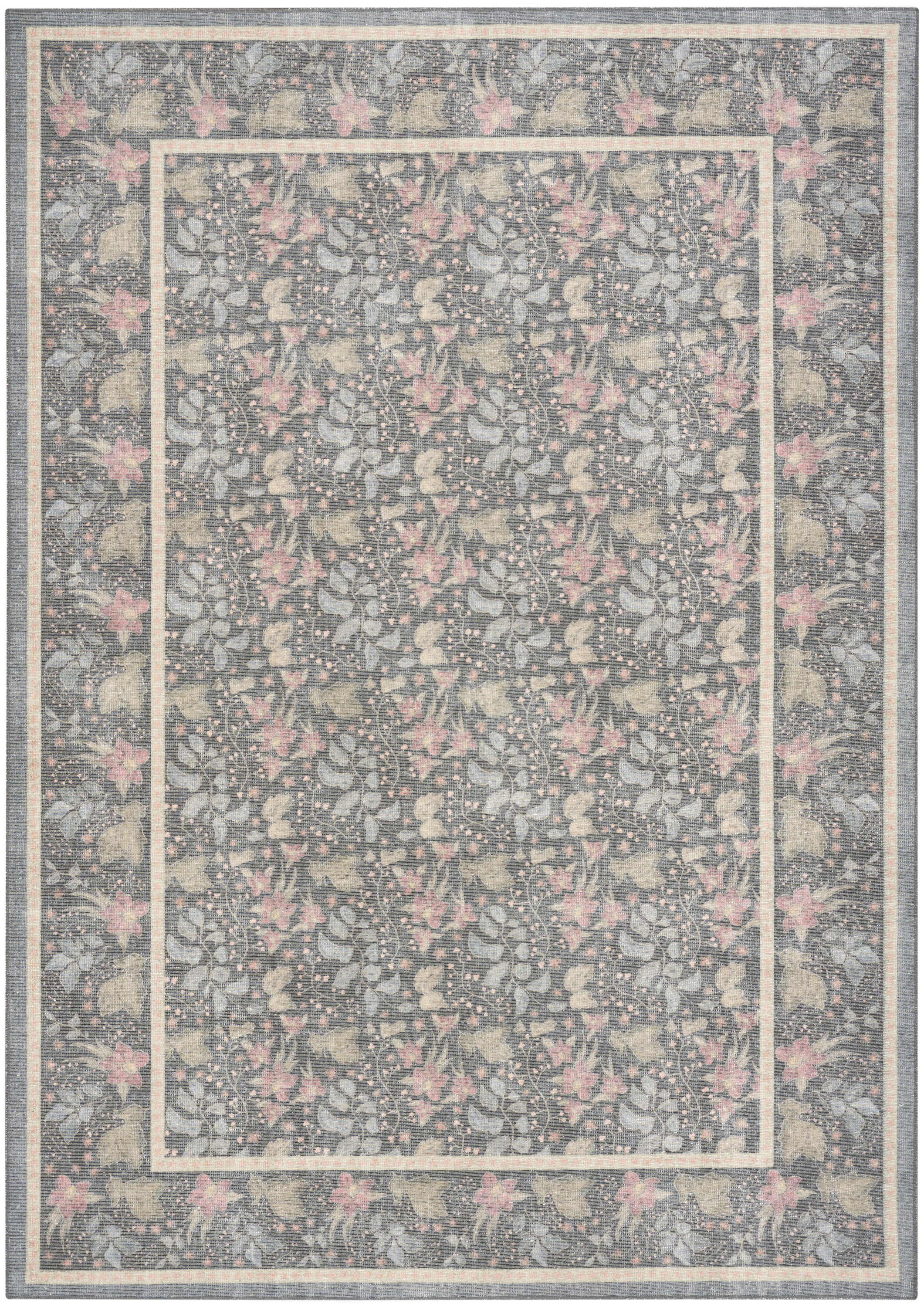 Nourison Botanical Washables 7'6" x 9'10" Charcoal Multicolor Farmhouse Indoor Rug