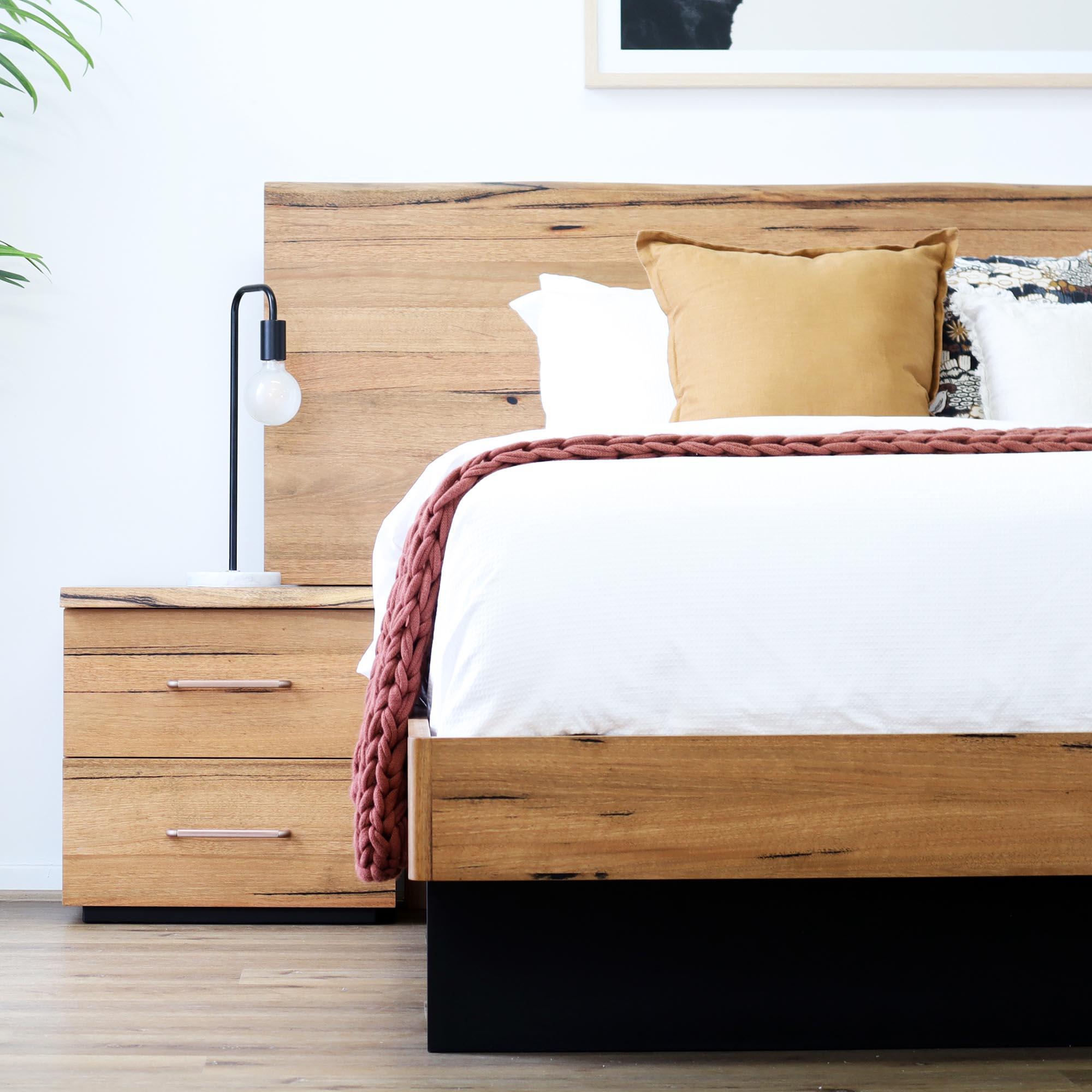Lifestyle image of the  San Remo Bedside Table (2 Drawer), Natural from Forty Winks