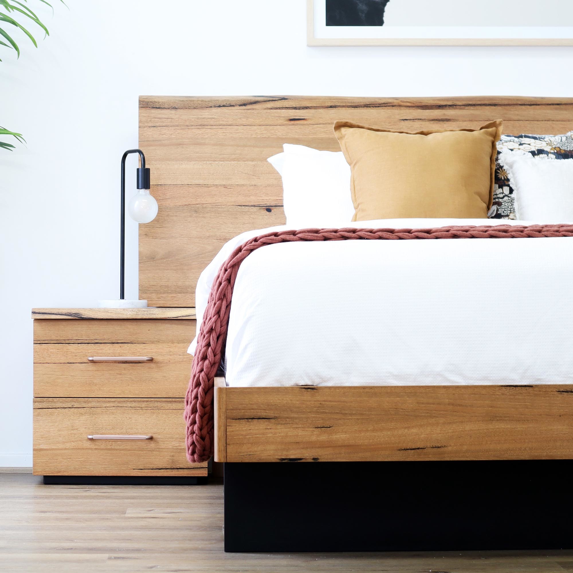 Lifestyle image of the San Remo Bedside Table (2 Drawer), Natural from Forty Winks