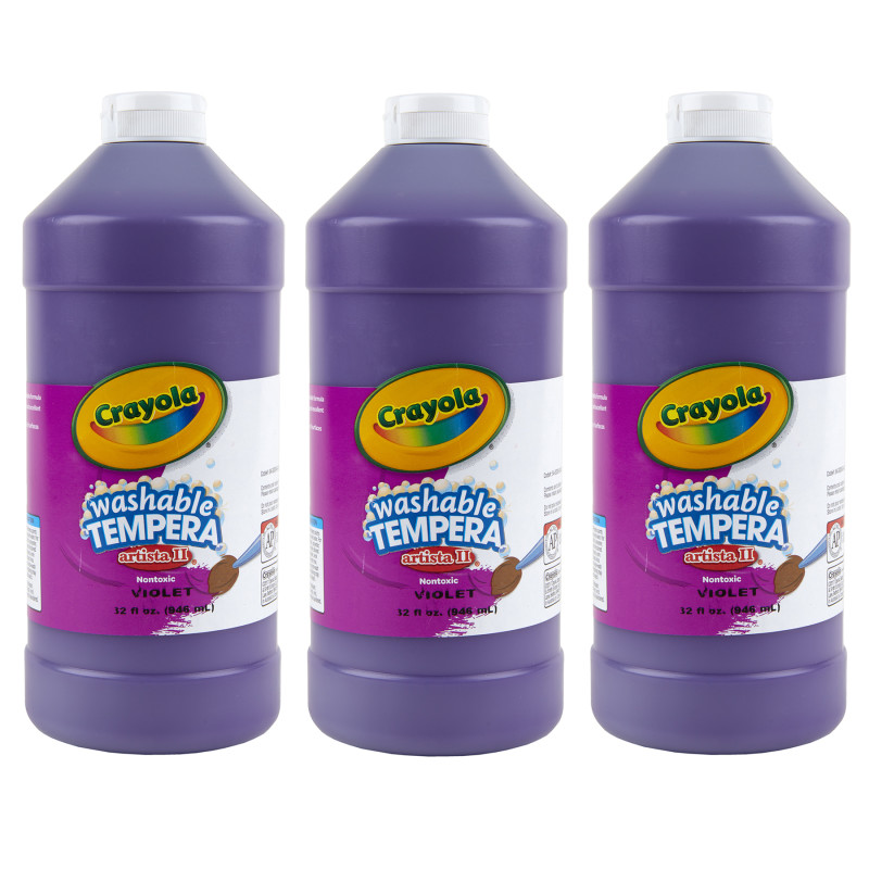 Artista II Washable Tempera Paint, 32 oz, Violet, Pack of 3