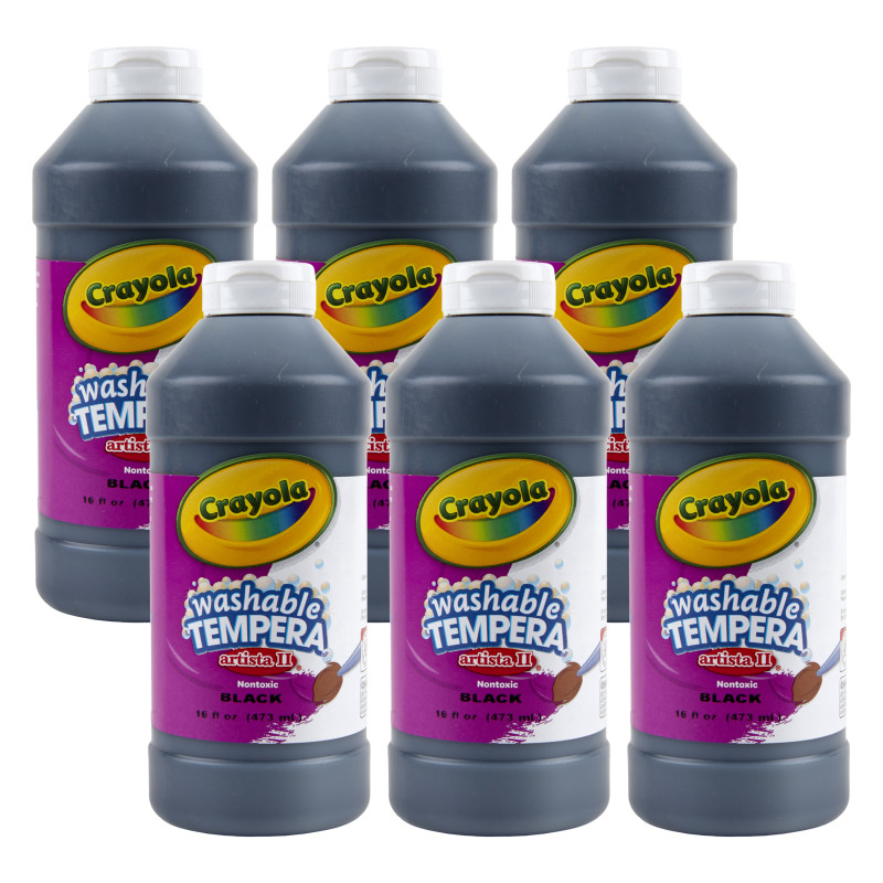 Artista II® Washable Liquid Tempera Paint, Black, 16 oz. Bottles, Pack of 6