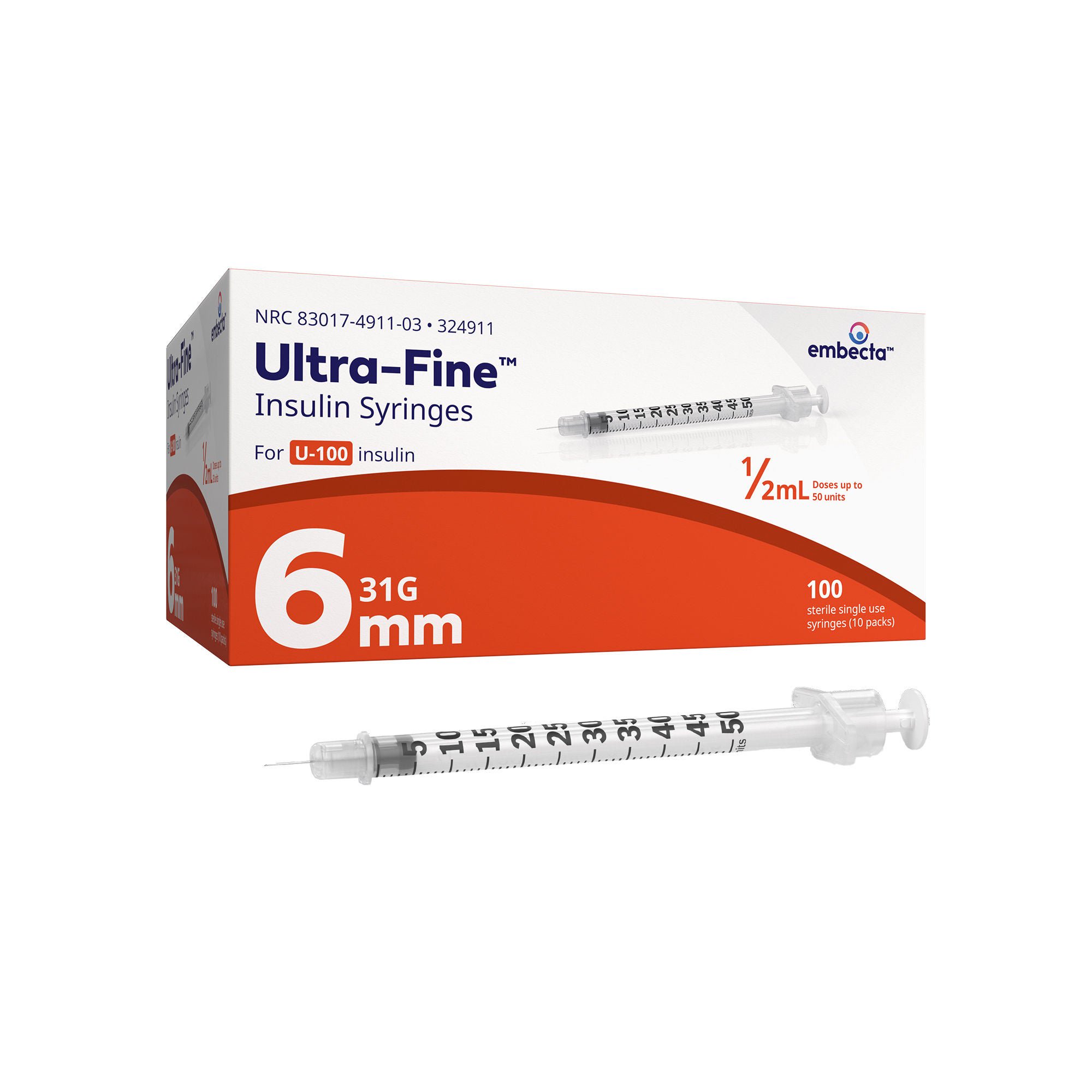Embecta Medical II LLC SYRINGE, INSULIN ULTRA FINE 0.5ML 31GX6MM (100/BX 5BX/CS)