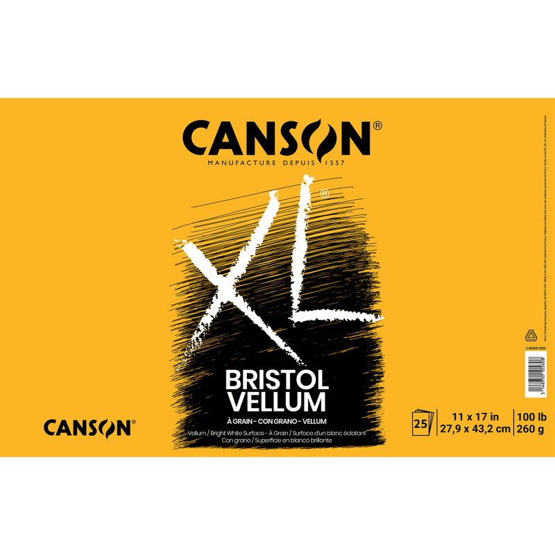 XL Series Bristol Pad, Vellum Finish, Foldover Binding, 25 Sheet, 11x17 inch, 1 Count