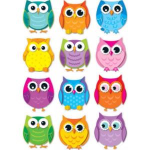 Colorful Owls Cut-Outs, Pack of 36