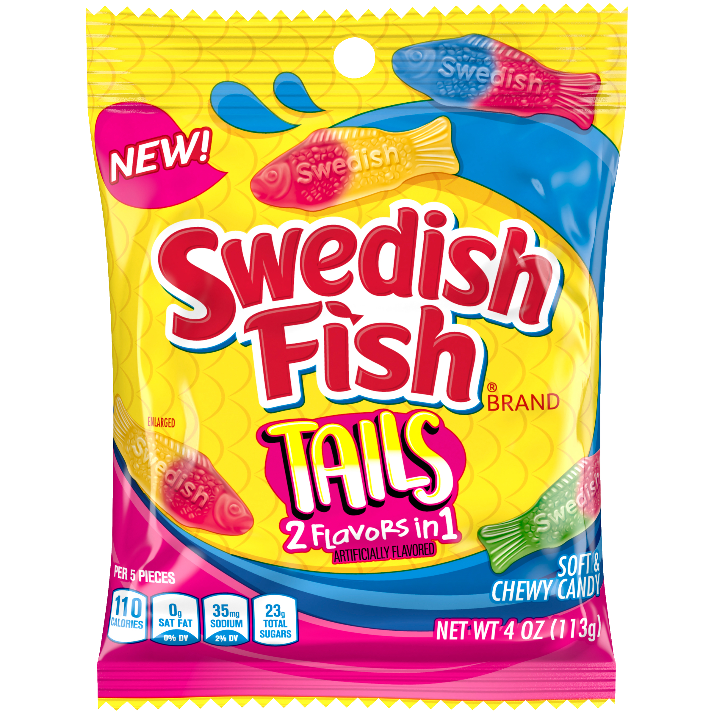 SWEDISH FISH Tails 2 Flavors in 1 Soft & Chewy Candy, 4 oz