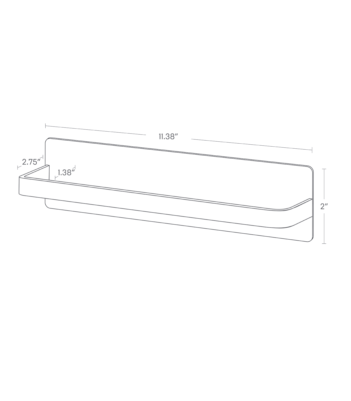 Dimension image for Magnetic Kitchen Towel Hanger showing length of 11.38 inches, width of 2.75 inches and height of 2 inches