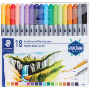 Double-Ended Fiber-Tip Pens, Assorted Colors, Set of 18
