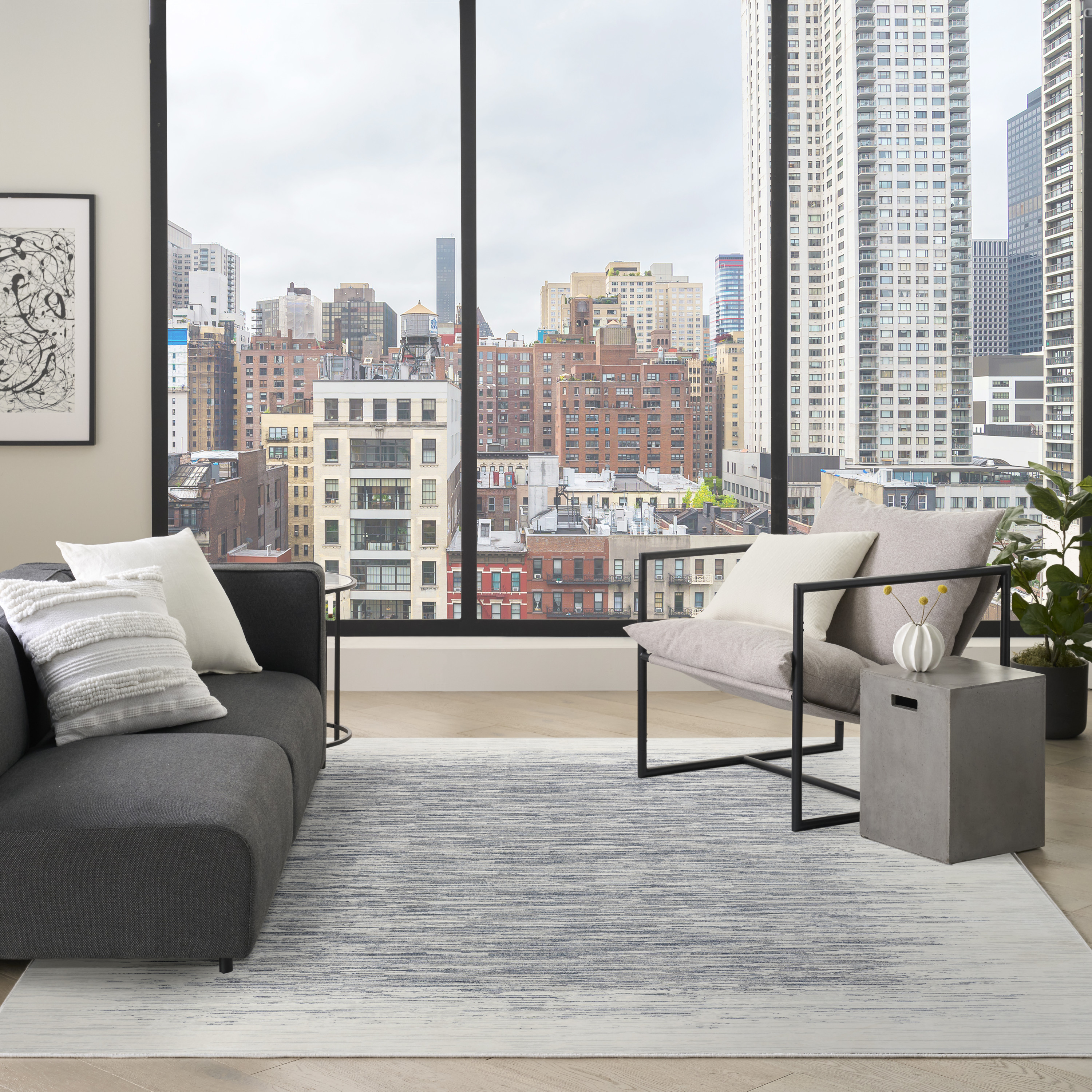 DKNY Grand Street 7'10" x 9'10" Ivory Blue Modern Indoor Rug
