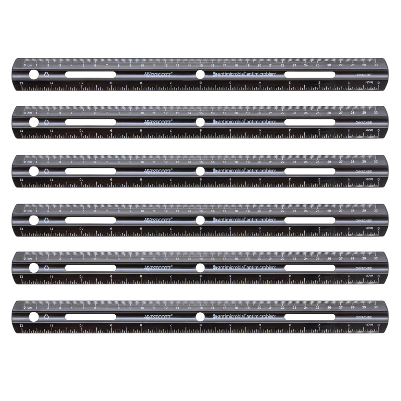 Recycled Plastic Ruler, Standard/Metric, 12 in, Black, Set of 6