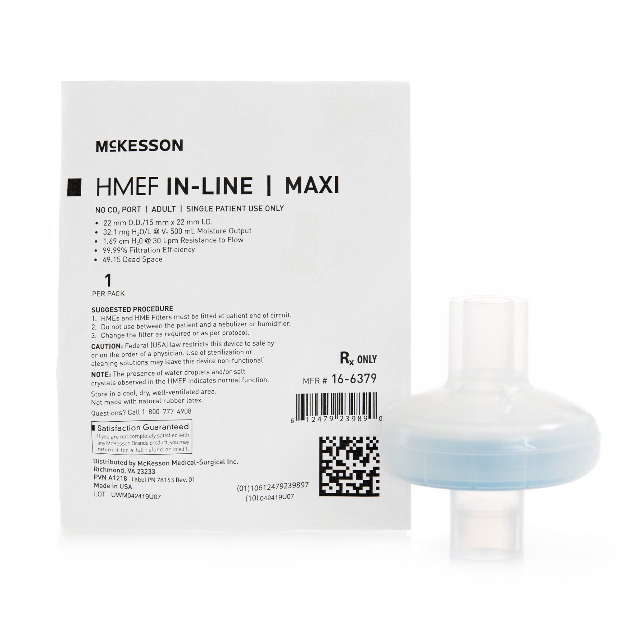 McKesson Brand HMEF, IN-LINE MAXI W/O CO2 PORT LT (50PK/CS)