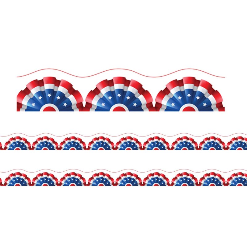 Borders/Trims, Magnetic, Scallop Cut - 1-1/2" x 24", Patriotic Theme, 24' per Pack, 2 Packs