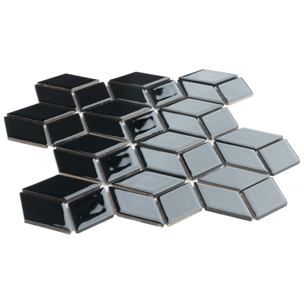 Hudson Rhombus Glossy Black 10-1/4 in. x 11-3/4 in. Porcelain Mosaic Tile