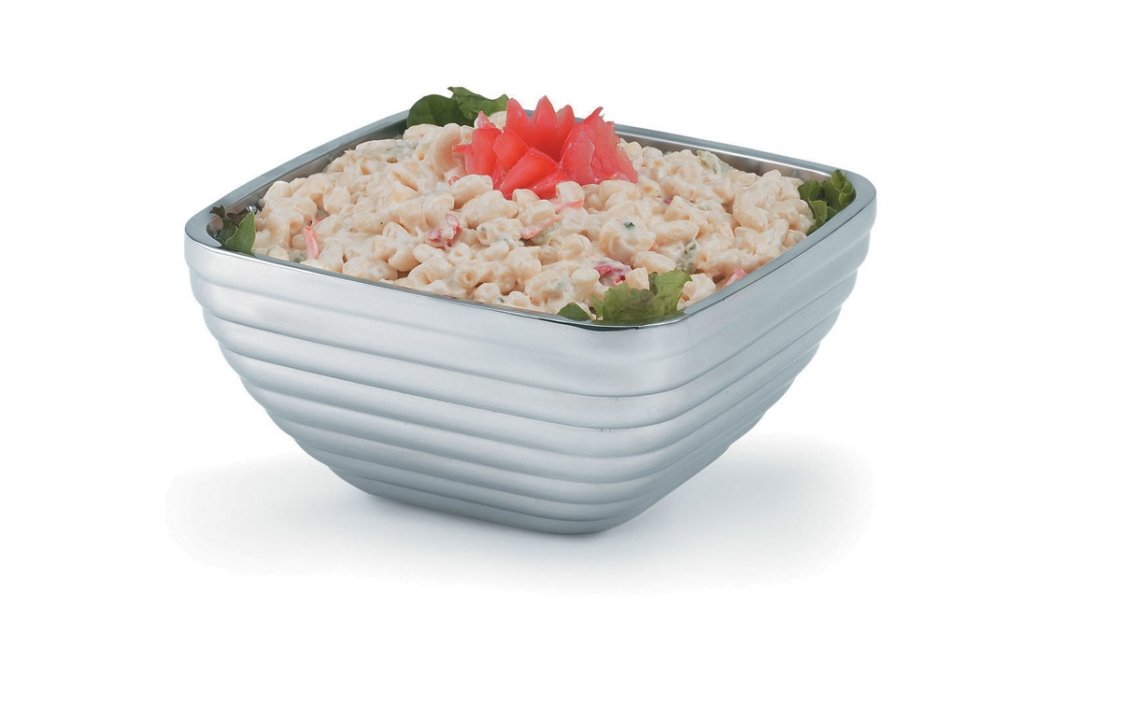 3.2-quart square double-wall stainless steel serving bowl with beehive pattern