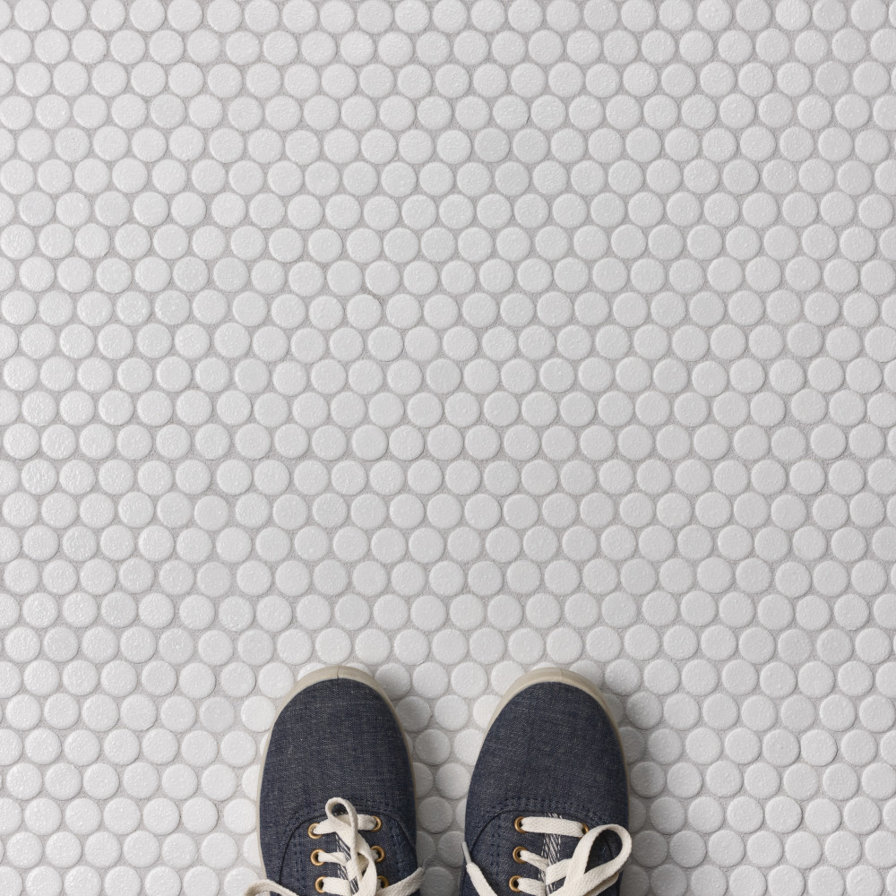 Hudson Penny Round Crystalline White 11-7/8 in. x 12-5/8 in. Porcelain Mosaic Tile