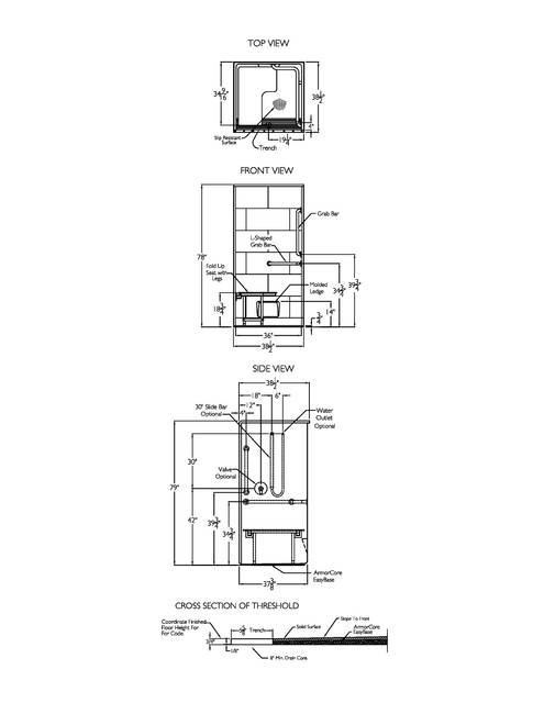 Technical Drawing — Cd Shower Tech Draw Xst 3838tr 75 1p Rf