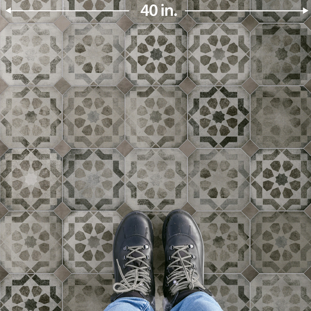 Laverton Octagon Deco Sombra with Grafito 7-7/8 in. x 7-7/8 in. Porcelain Floor and Wall Tile