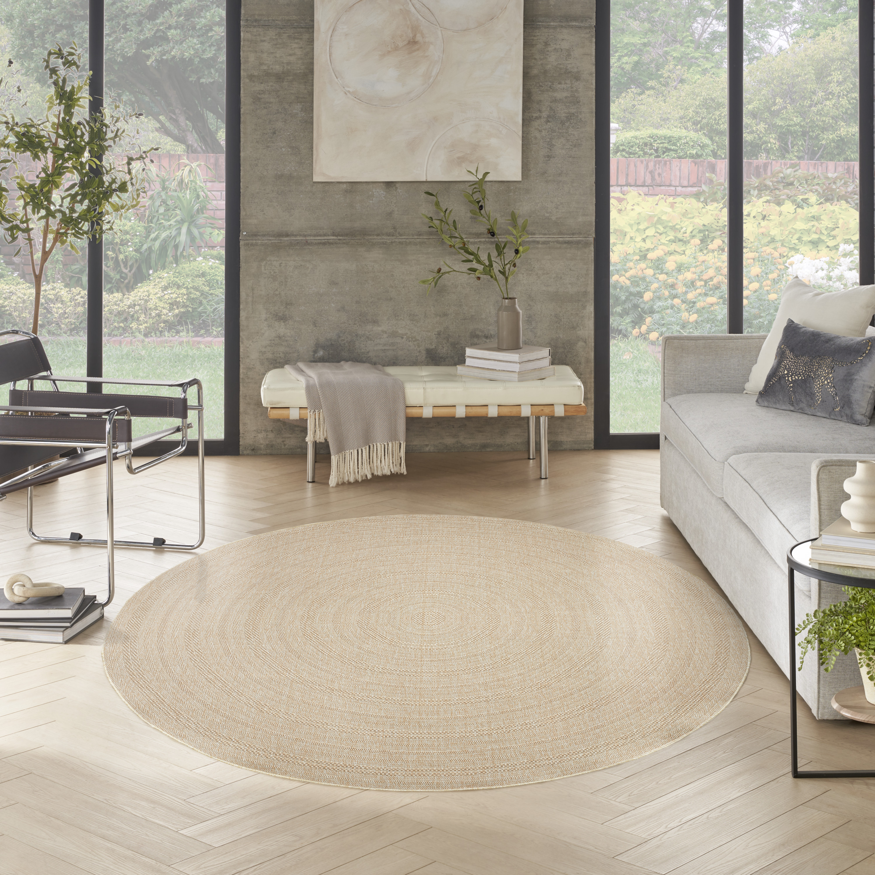 Nourison Tulum 8' x Round Cream Outdoor Rug