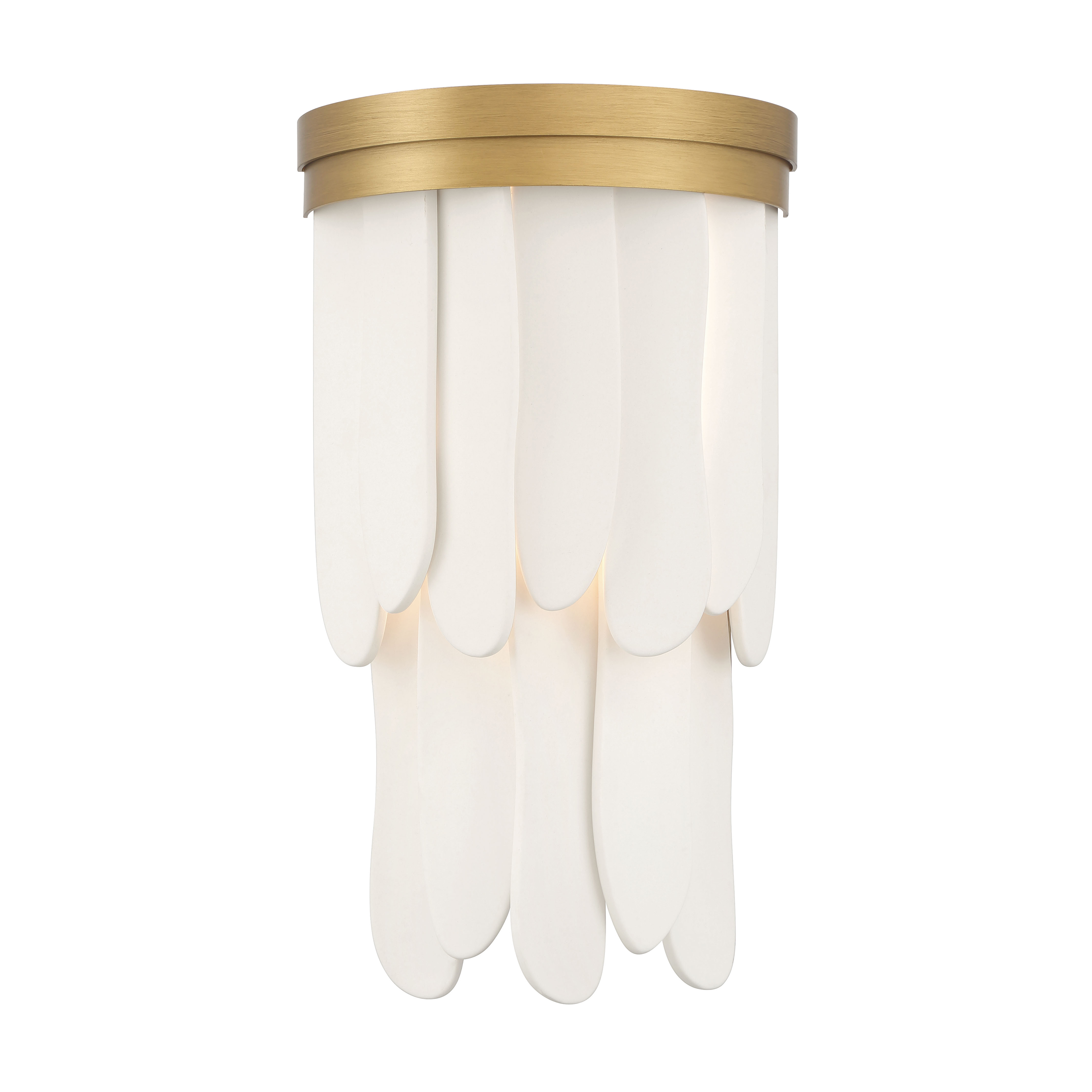 The Briscade wall sconce combines painted legacy brass with white ceramic accents for a sophisticated modern look. At 14.25" high, it's perfectly sized for bathrooms, hallways, and bedrooms, offering dimmable lighting control. - alternate view