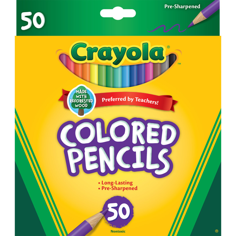 Colored Pencils, Full Length, Assorted Colors, 50 Count