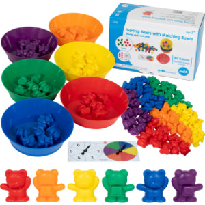 Counting Bears with Matching Bowls - 68pc Set - 60 Bear Counters, 6 Bowls & 2 Game Spinners