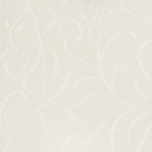 Subtle pale-cream textured wallpaper with an embossed looping vine-and-leaf pattern; lying flat and evenly applied, softly catching diffuse light in a close-up, neutral, evenly lit surface.