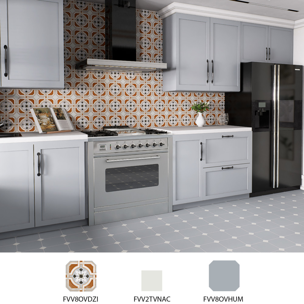 Vaudeville Octagon Humo with Taco Nacar 7-7/8 in. x 7-7/8 in. Porcelain Floor and Wall Tile