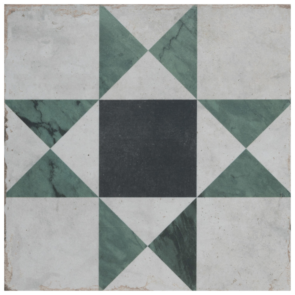 Renaissance Deco Emerald Cross 7-7/8 in. x 7-7/8 in. Porcelain Floor and Wall Tile
