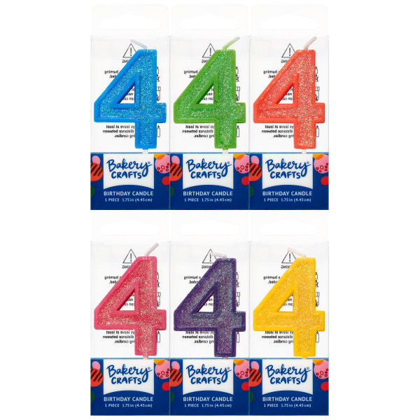 4 Mini Glitter Numeral Candles