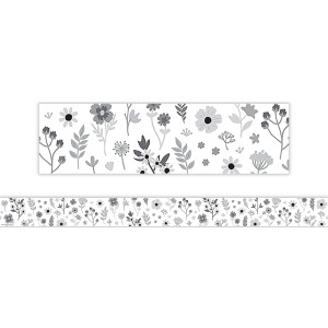 Borde recto floral blanco y negro, 35 pies