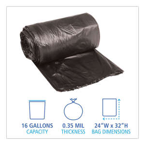 Boardwalk,  LLDPE Liner, 16 gal Capacity, 24 in Wide, 32 in High, 0.35 Mils Thick, Black