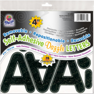 Self-Adhesive Letters, Black Dazzle, Puffy Font, 4", 78 Characters