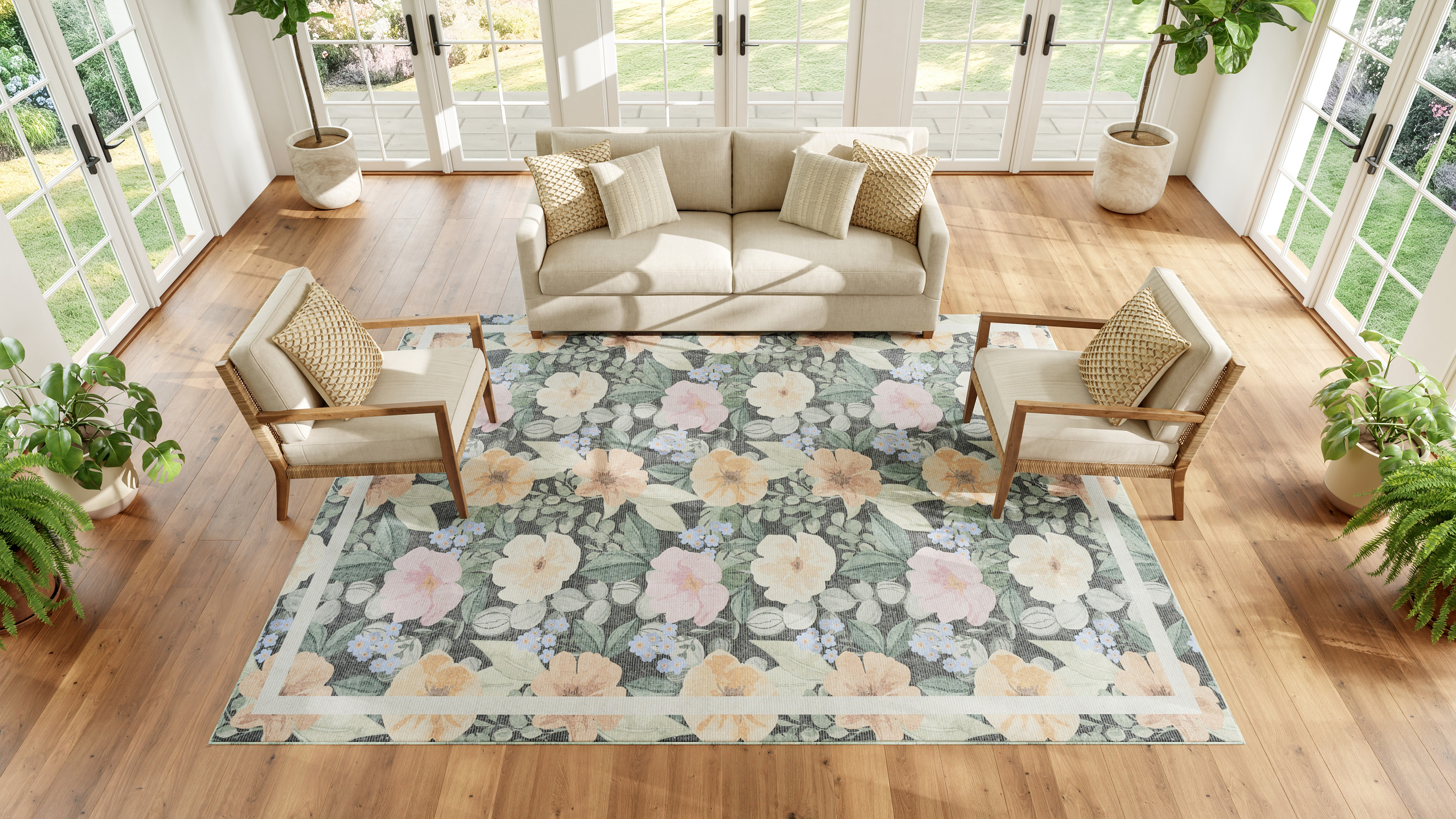 Nourison Botanical Washables 7'6" x 9'10" Charcoal Multicolor Farmhouse Indoor Rug
