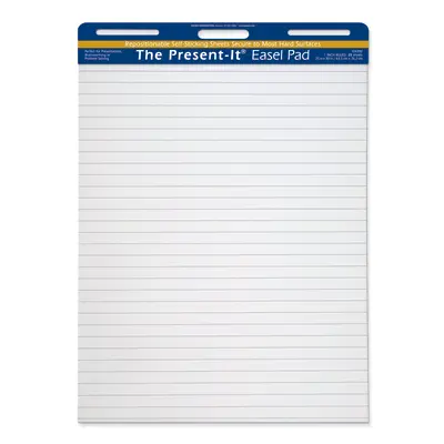 The Present-It  Easel Pad, Self-Adhesive, White, 1 in ruled 25