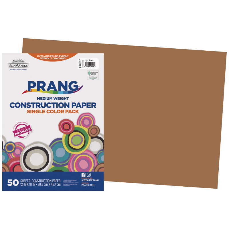 Construction Paper, Medium Weight, Light Brown, 12" x 18", 50 Sheets