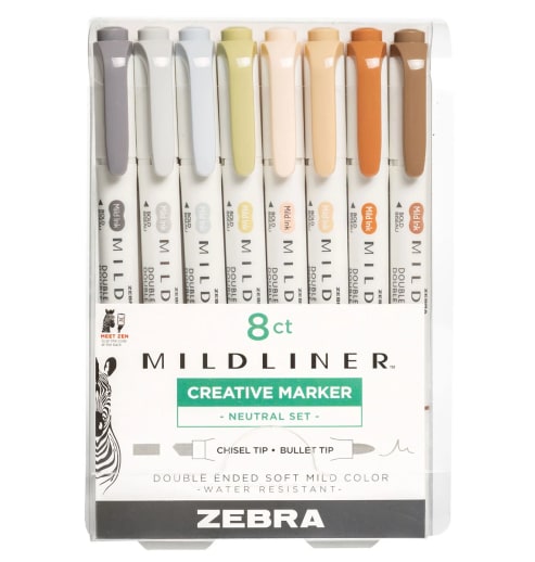 Zebra Pen Mildliner Double Ended Highlighter Set (8 assorted Neutral colors)