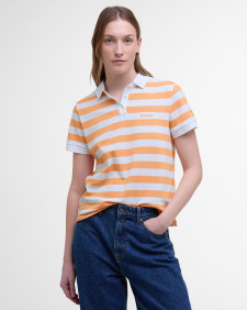 Ashbourne Striped Polo Shirt Papaya/White