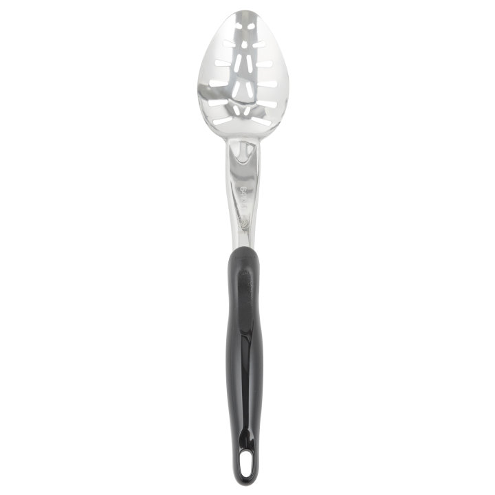 14-inch heavy-duty stainless steel slotted basting spoon with black Ergo Grip™ handle