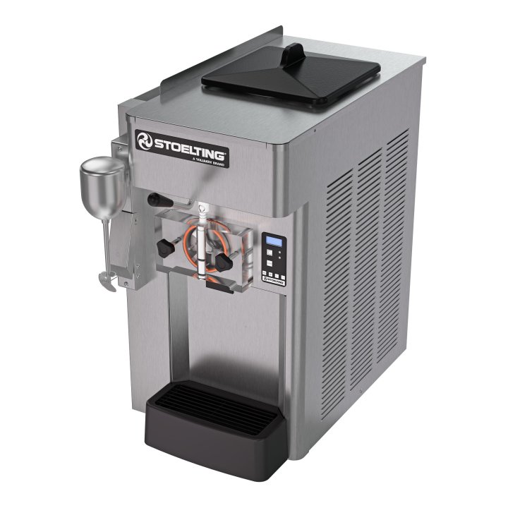 380- to 415-volt 3-phase water-cooled pressurized twin-twist soft serve ice cream and frozen yogurt freezer with 16-gallon refrigerated mix storage cabinet