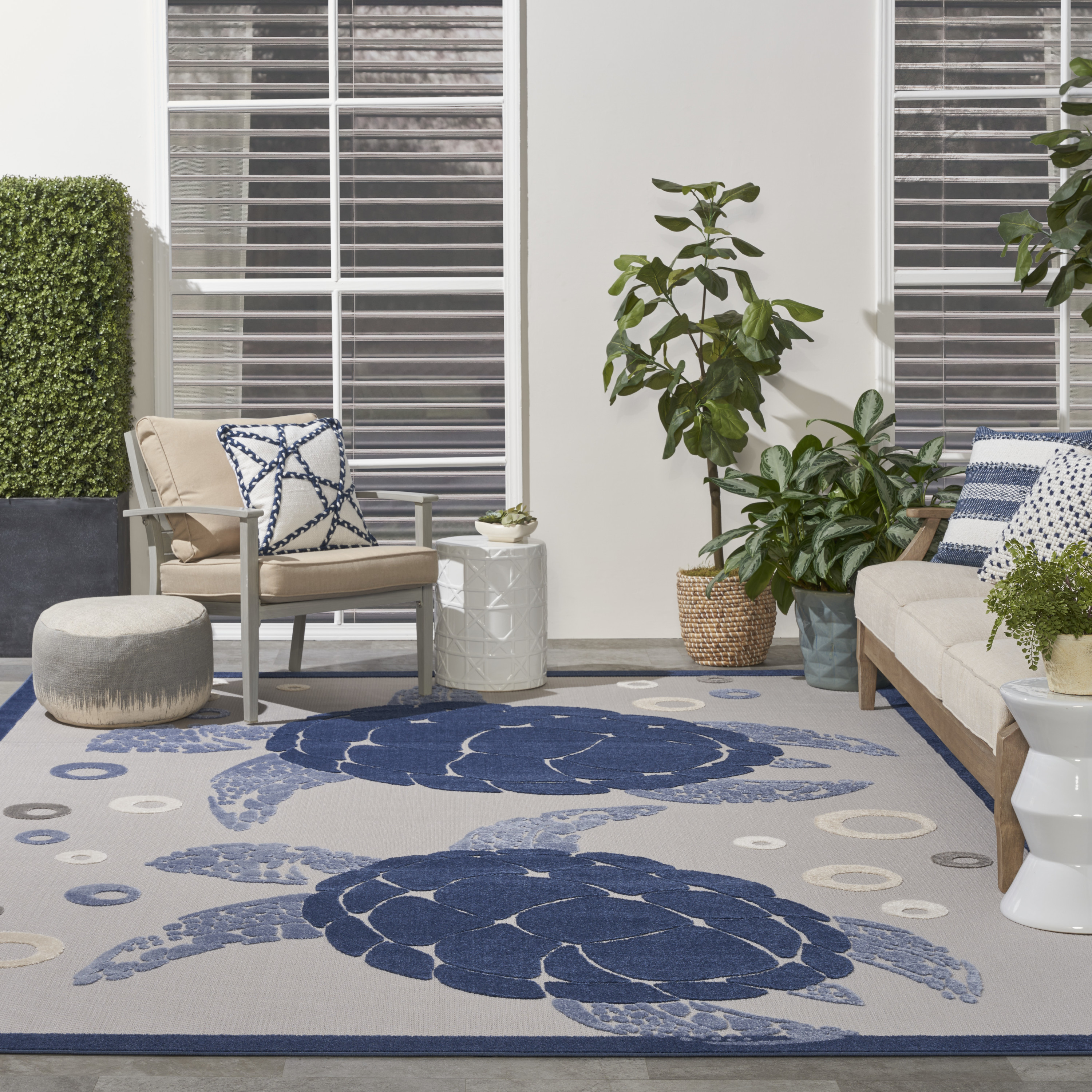 Nourison Aloha 7'10" x 10'6" Navy Blue Coastal, Nautical & Beach Rug