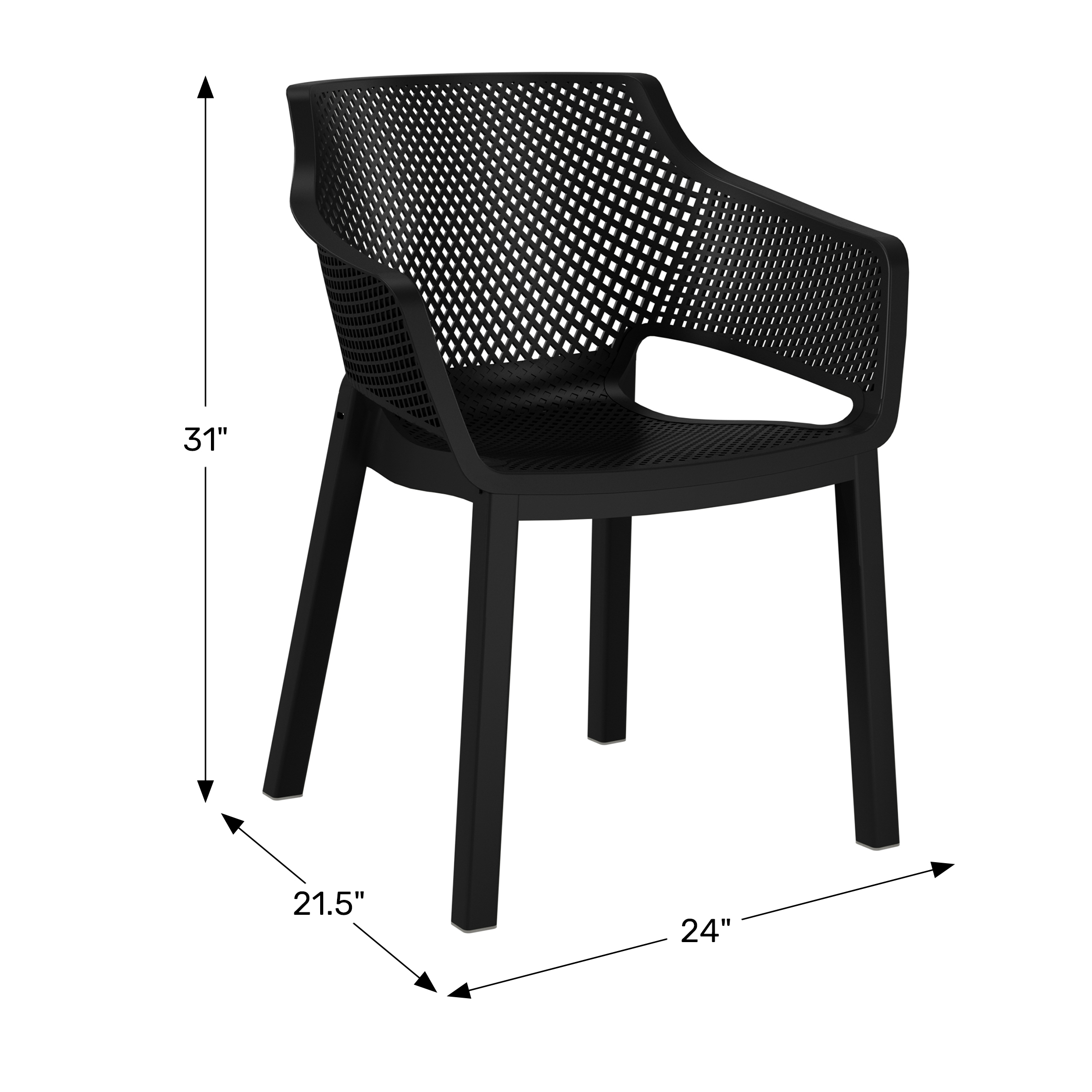 Outdoor Modern Stackable Plastic Resin Patio Dining Armchair (Set of 4) WWT Spec Image