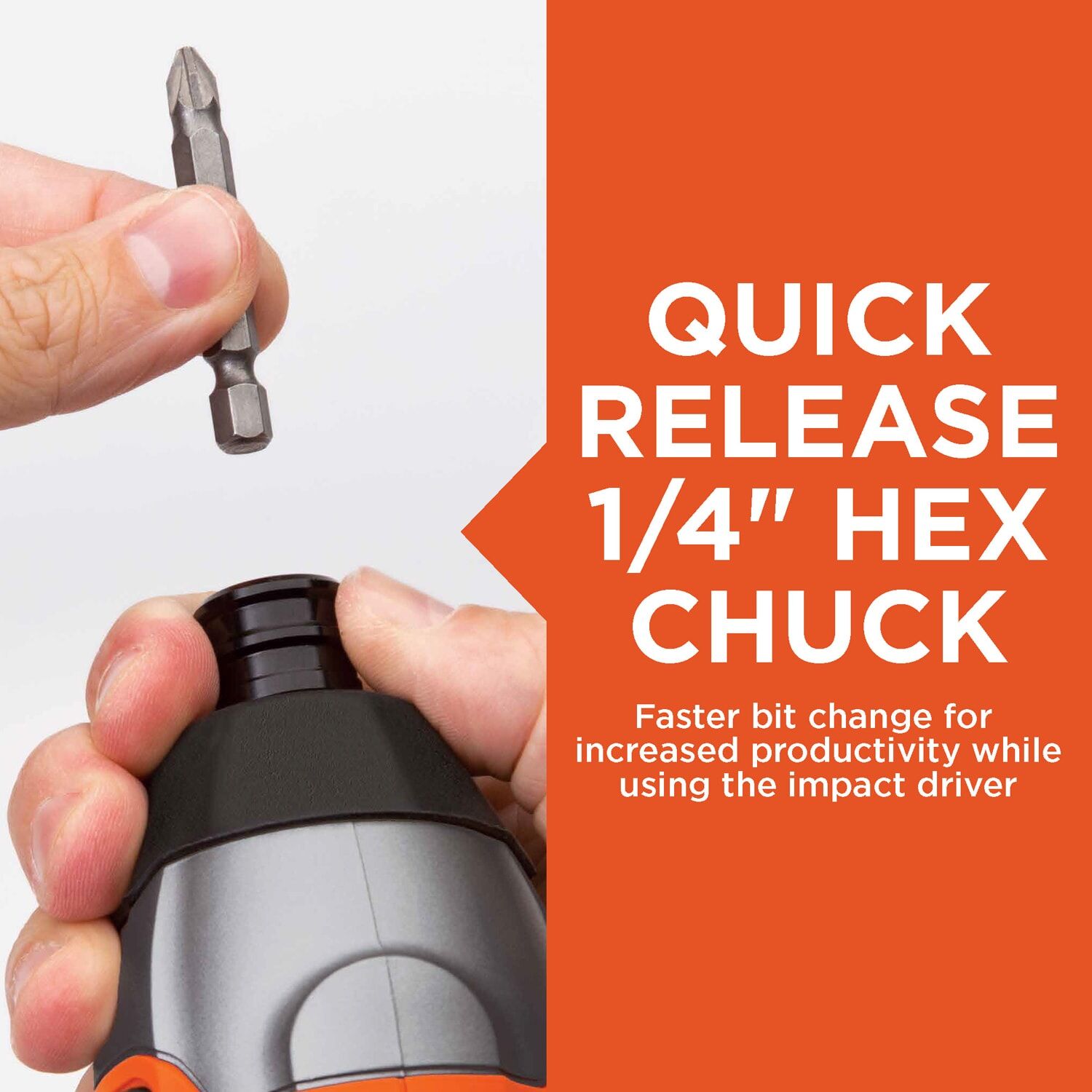 Black and Decker impact driver has a quick release one quarter inch hex chuck