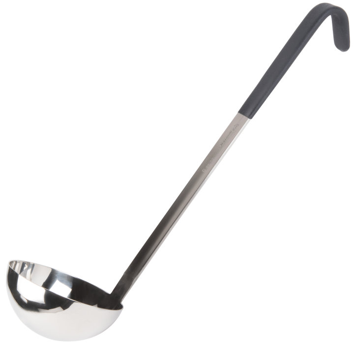 8-ounce heavy-duty stainless steel ladle with black Kool-Touch® handle