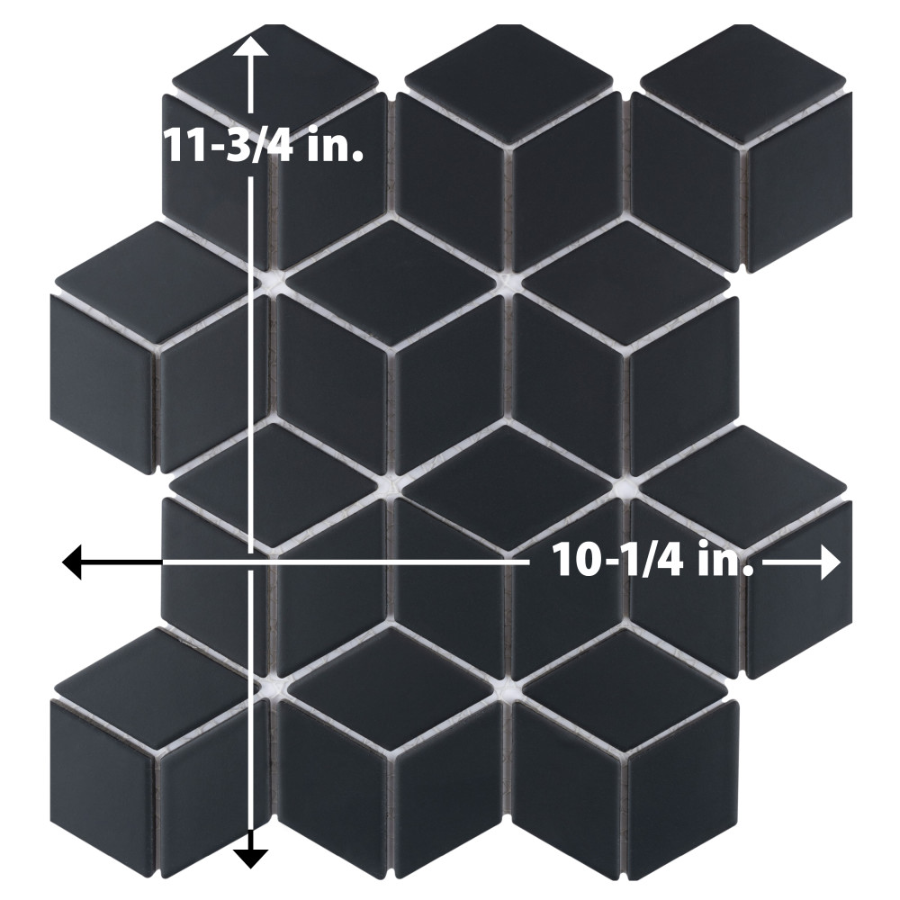 Sample – Hudson Rhombus Matte Black Porcelain Mosaic Tile