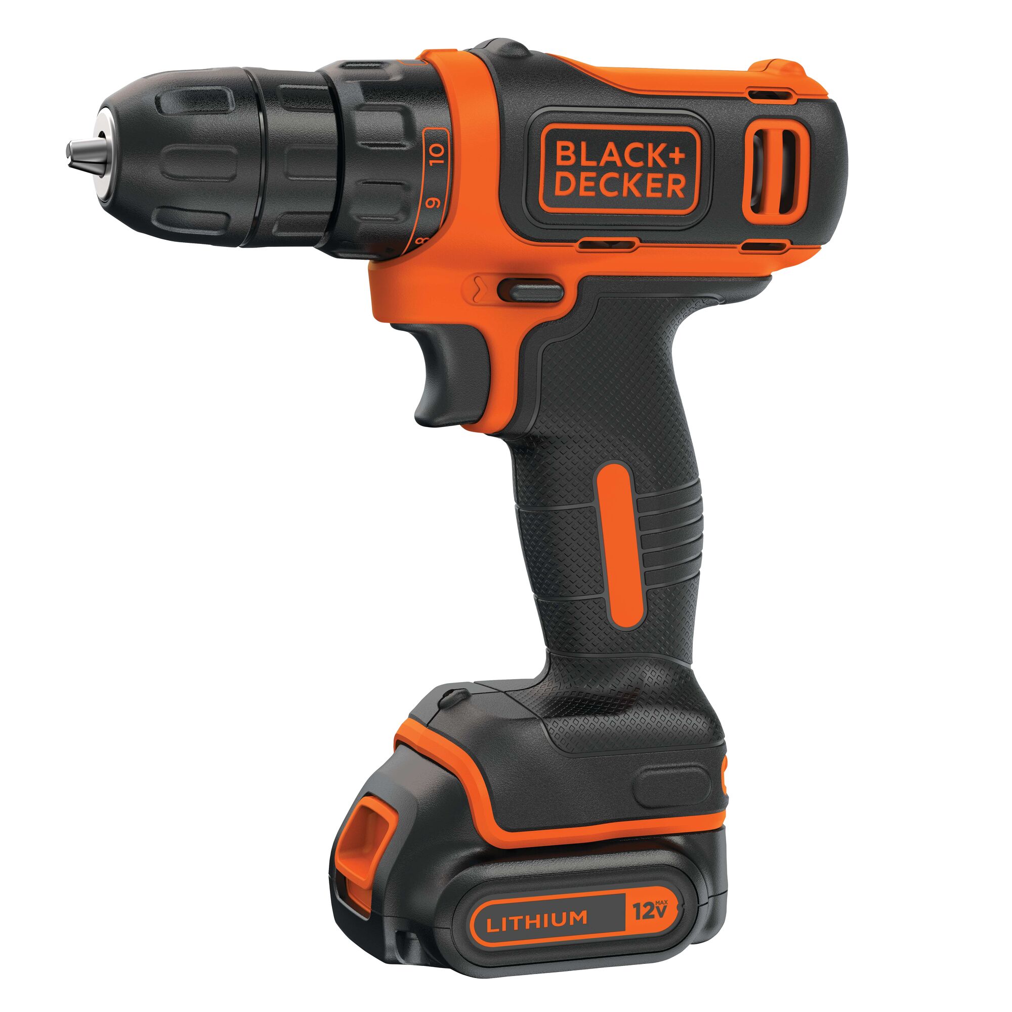 Profile of 12 volt MAX Lithium Ion Drill Driver and 59 Piece Project Kit.